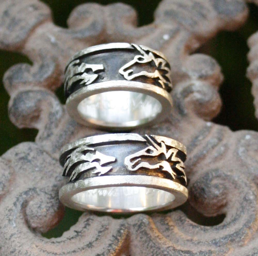 Silberringe mit Drache und Einhorn