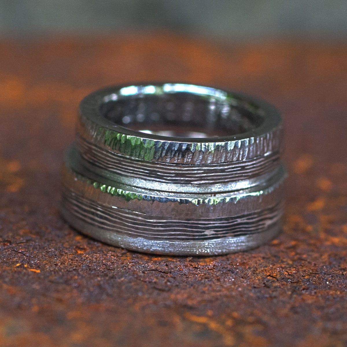 Palladium Ringe mit Mokume Gane Einlage