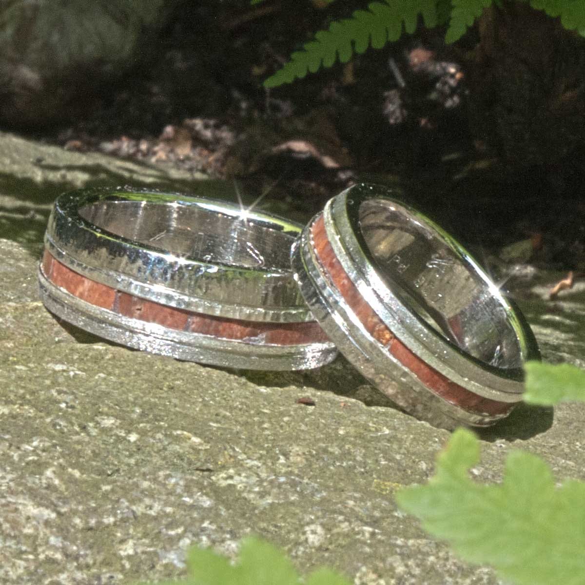 Silberringe mit eingefasstem versteinerten Holz