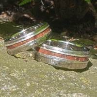 Silberringe mit eingefasstem versteinerten Holz