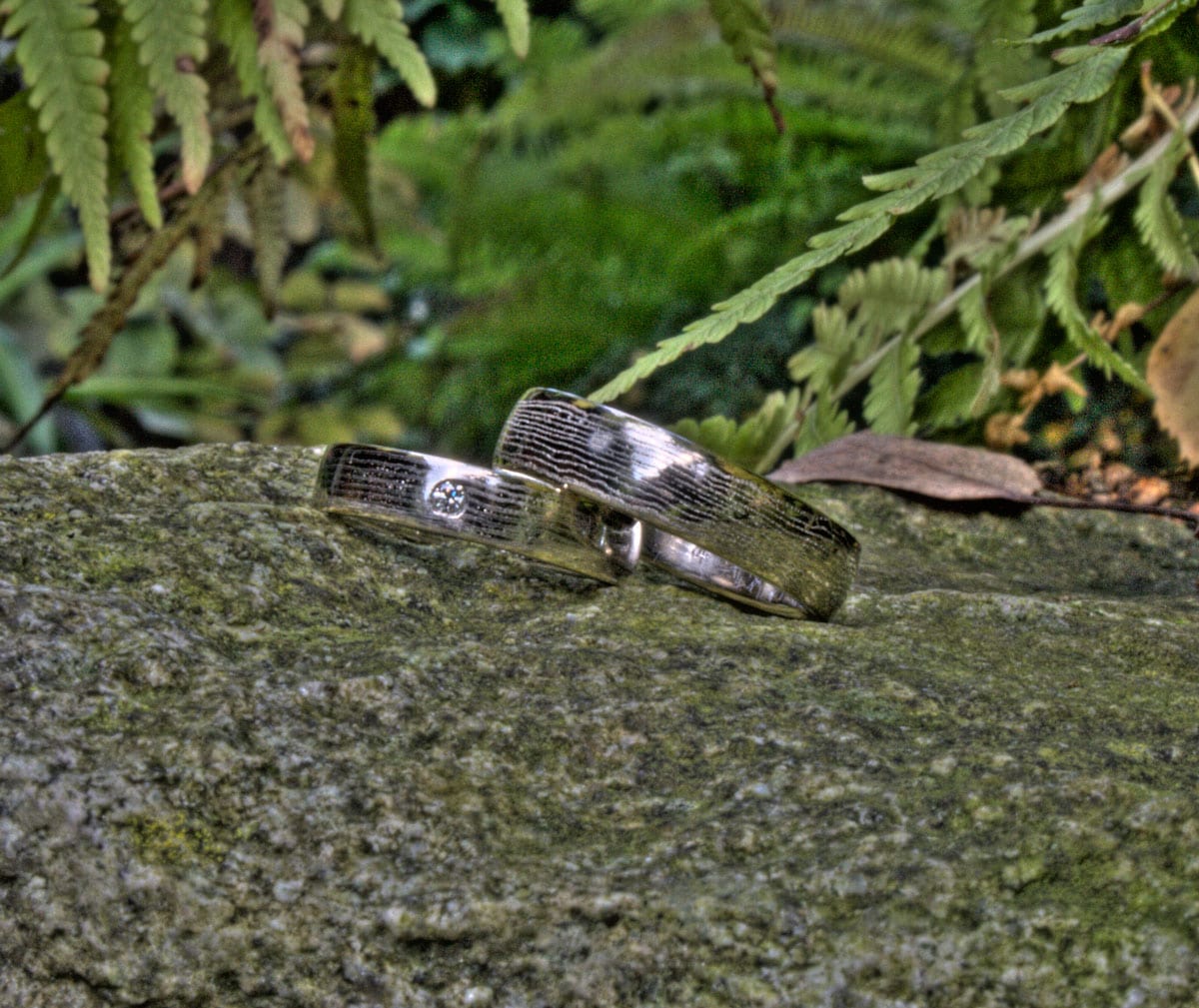 Eheringe Mokumegane Weißgold-Palladium