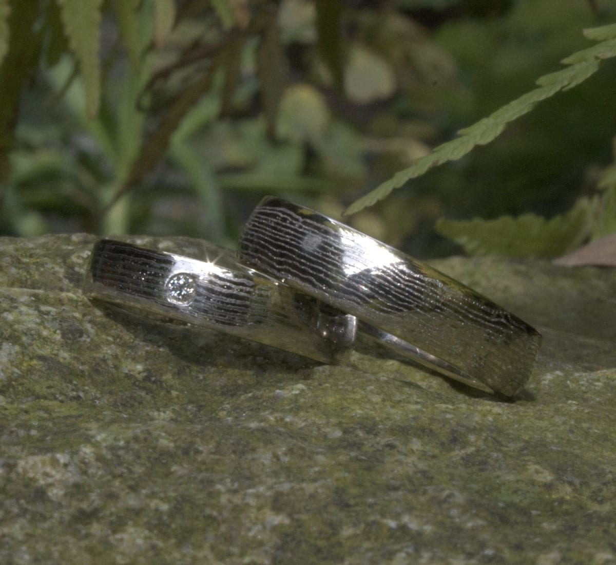 Eheringe Mokumegane Weißgold-Palladium