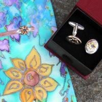 Kravattenklammer und Manschattenknöpfe Sonnenblume