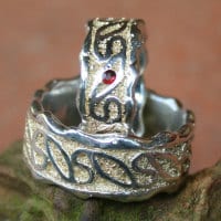 Silberringe Flechtband mit Goldstaub und Schmorrand