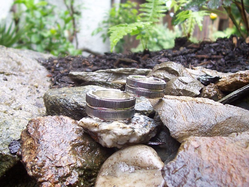 dreiteiliger Ring Damast und Silber