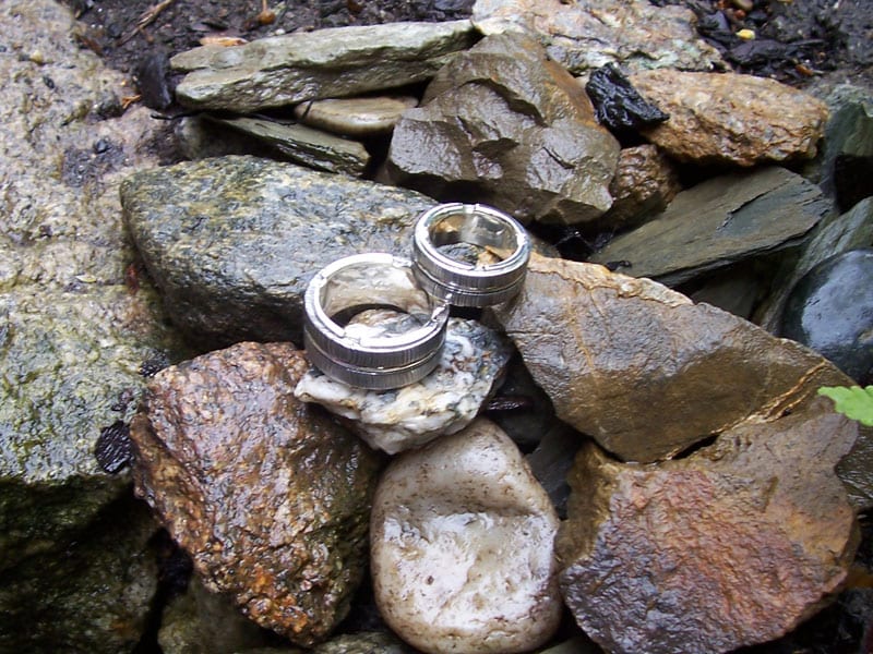 dreiteiliger Ring Damast und Silber