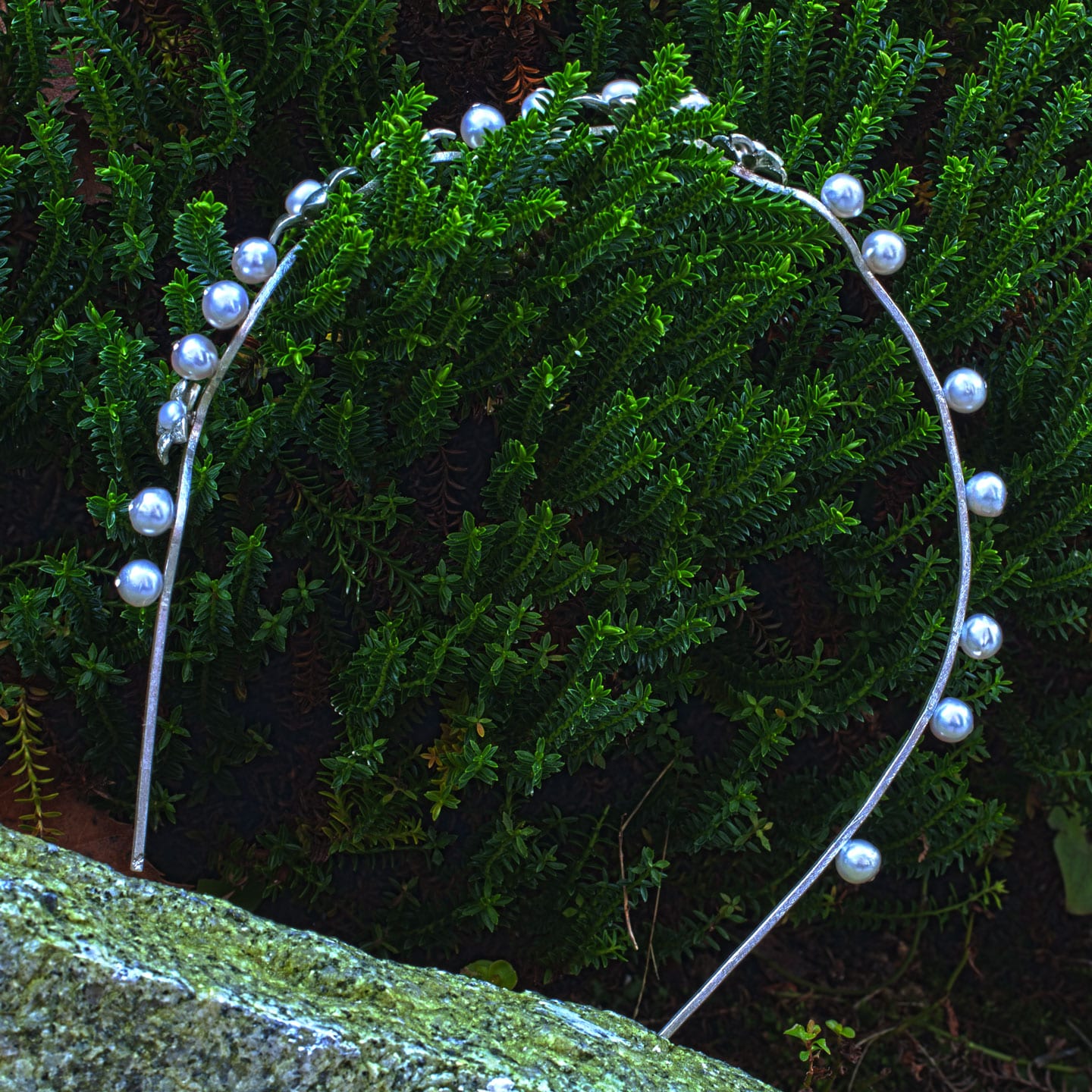 Haarreif/Diadem aus Silber mit Zuchtperlen