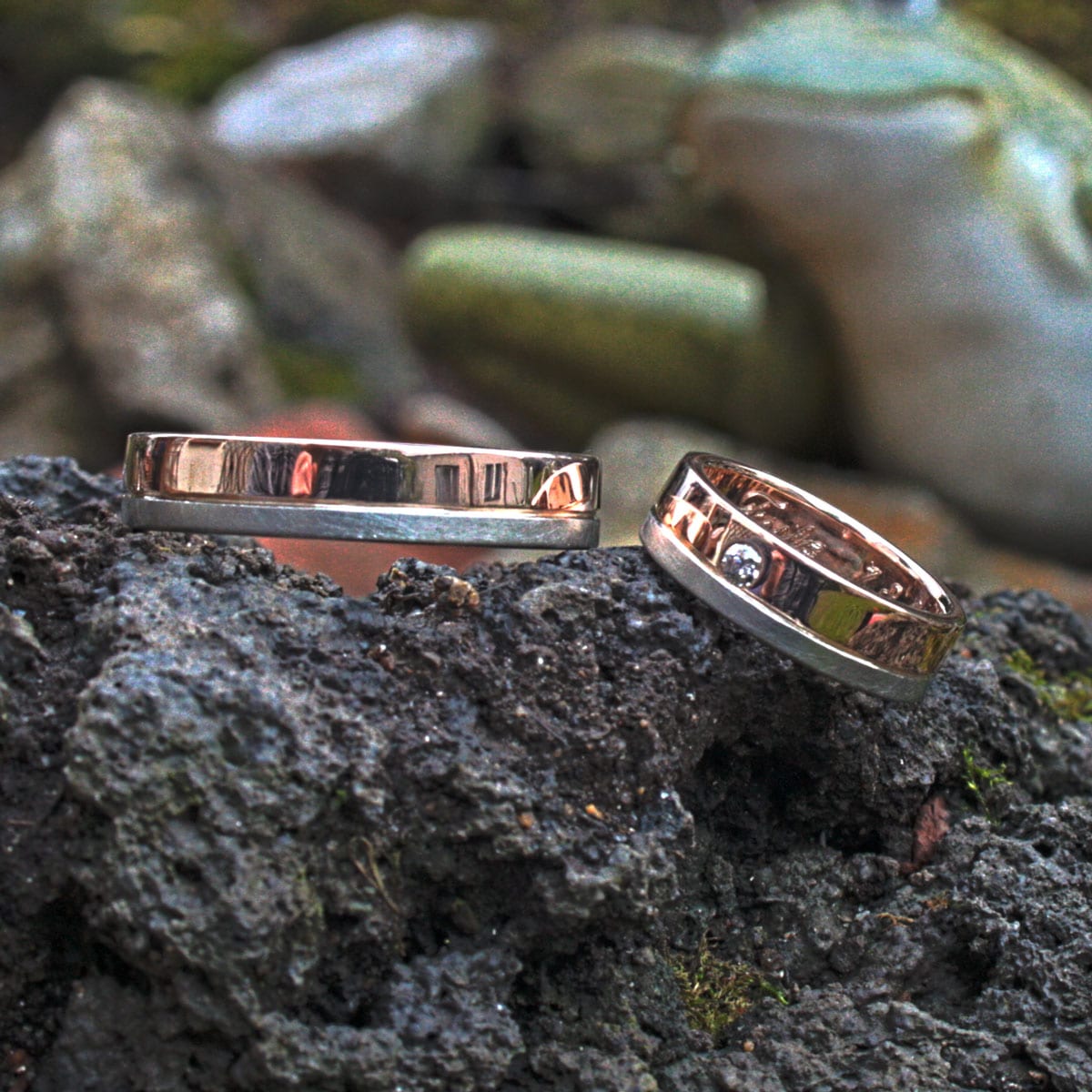 zweifarbige Eheringe Rotgold-Weißgold