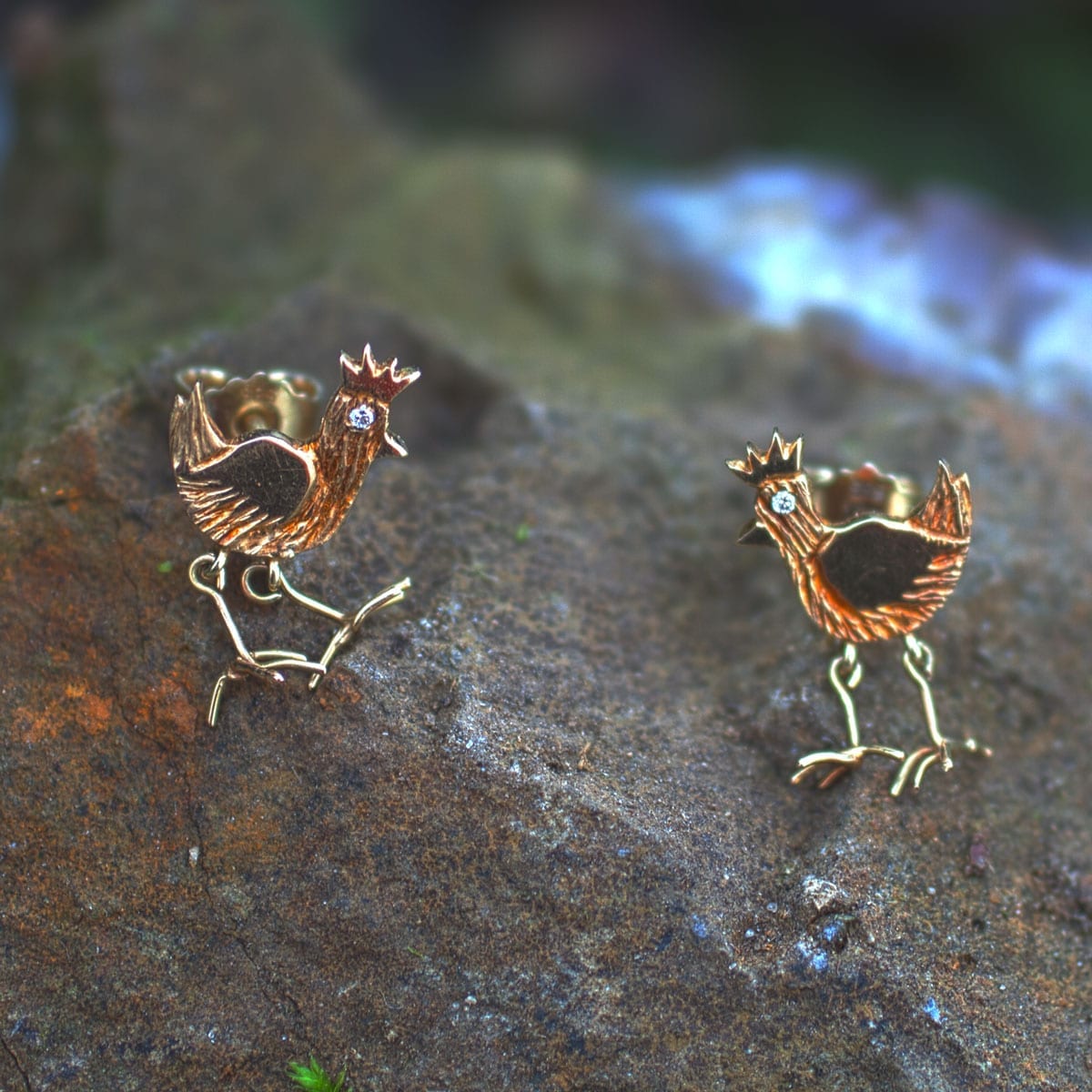 Ohrstecker goldene Hühner