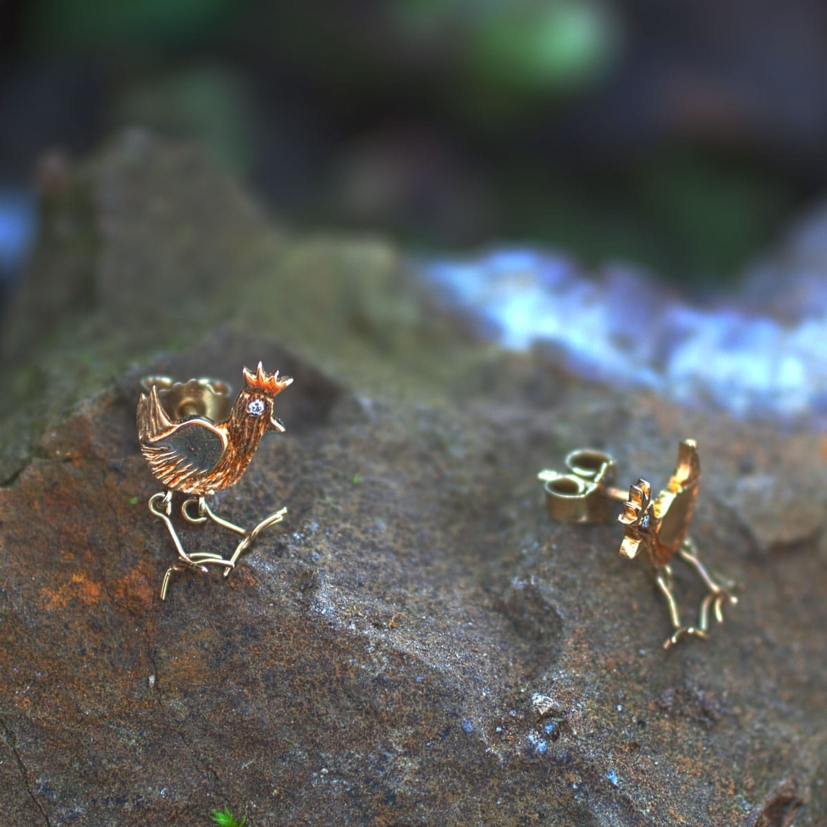 Ohrstecker goldene Hühner