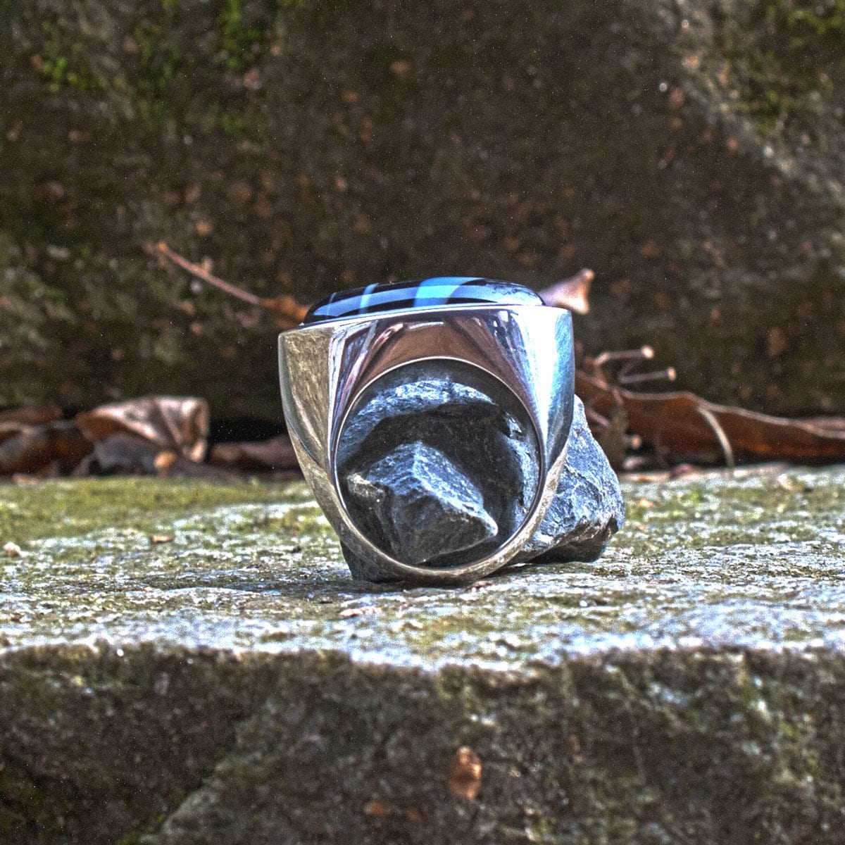 Silberring mit Onyx-Navett