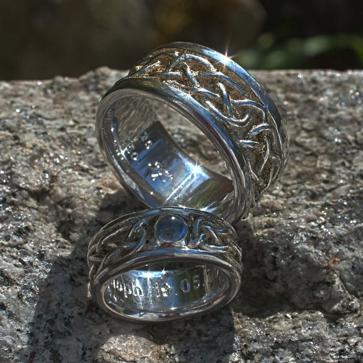 Trauringe Flechtband Silber mit Goldstaub