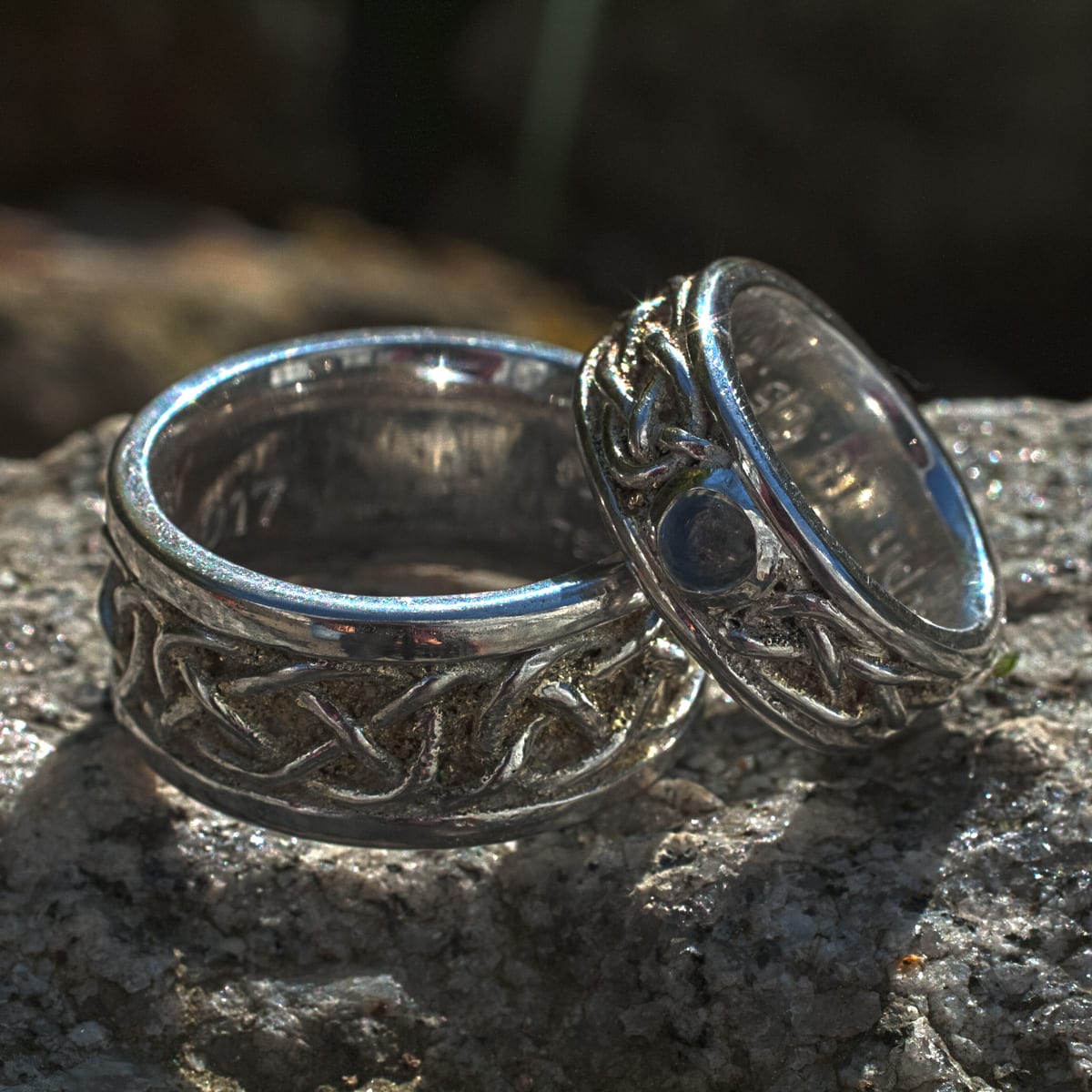 Trauringe Flechtband Silber mit Goldstaub