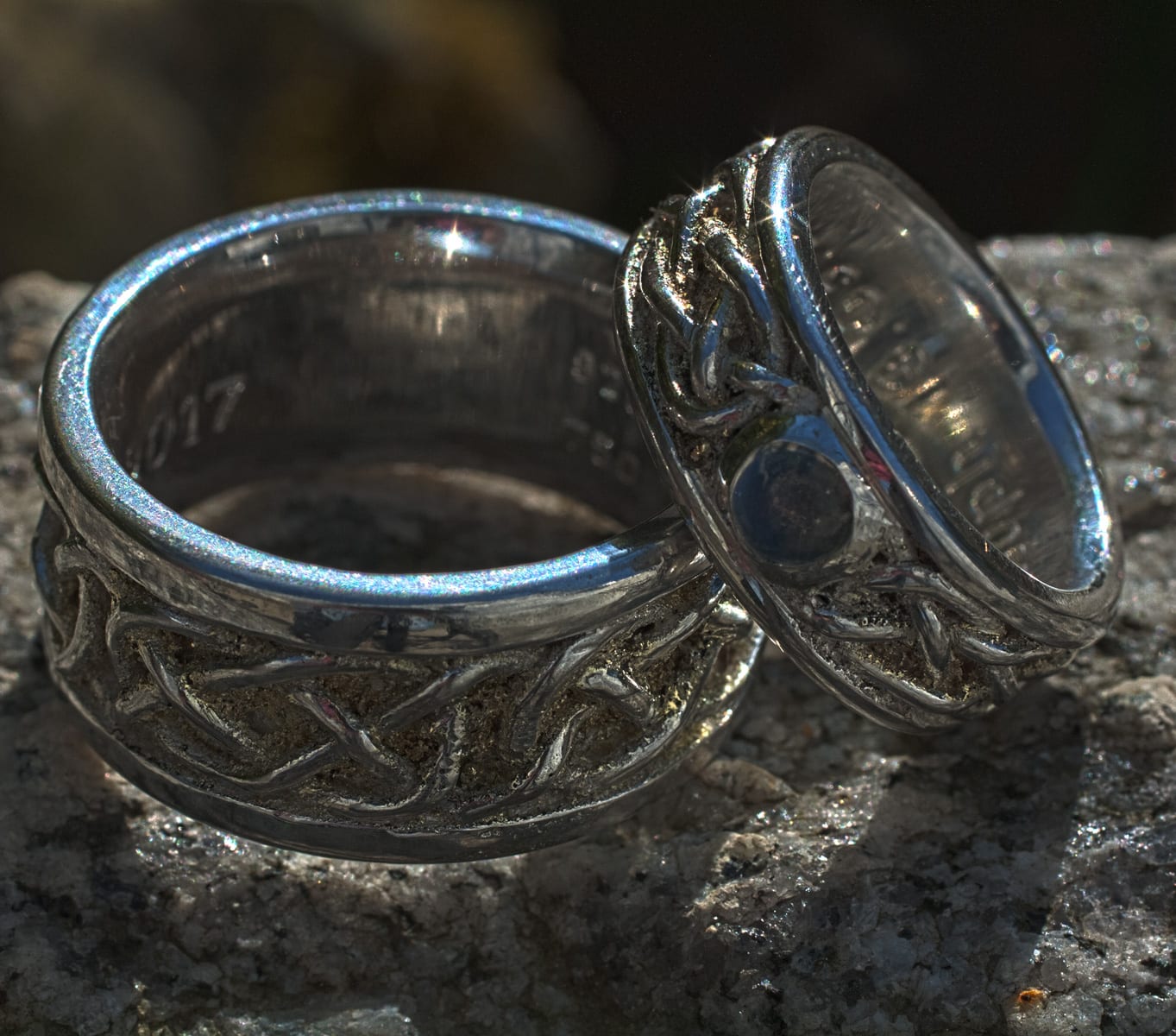 Trauringe Flechtband Silber mit Goldstaub