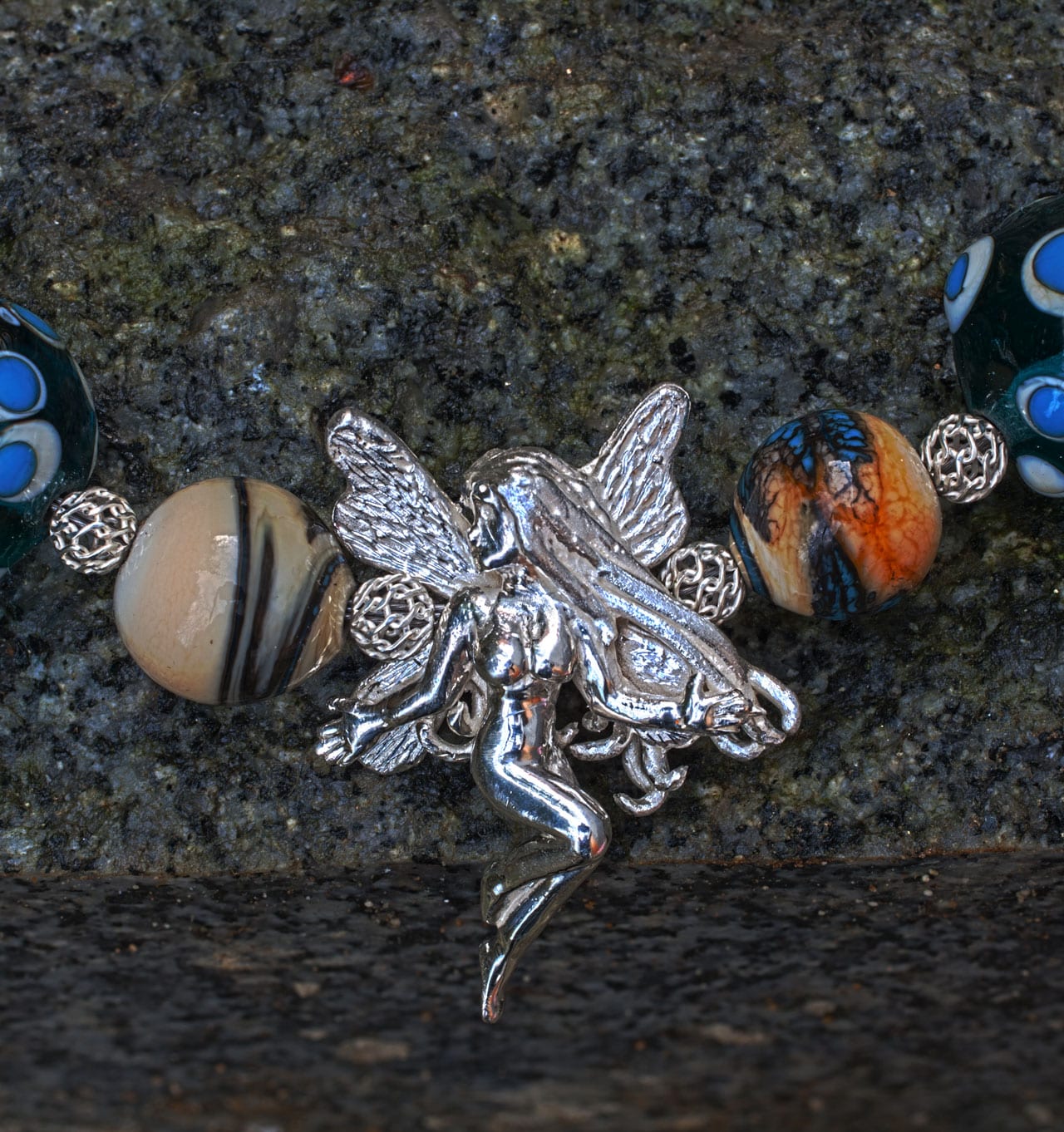 Muranoglas-Collier mit Silberelfe