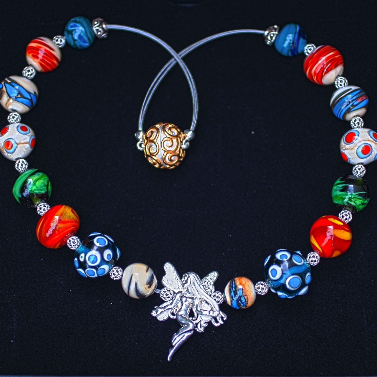Muranoglas-Collier mit Silberelfe