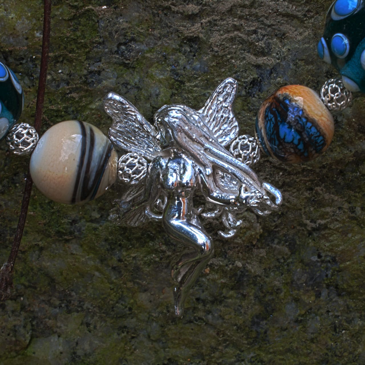 Muranoglas-Collier mit Silberelfe