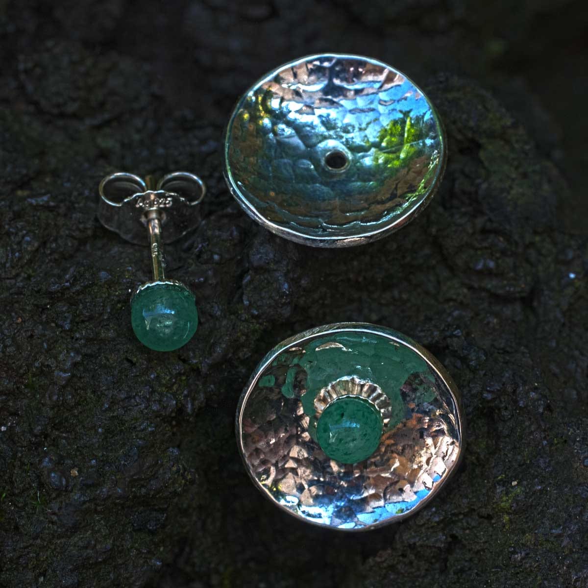 Ohrstecker Aventurin mit Silberschale