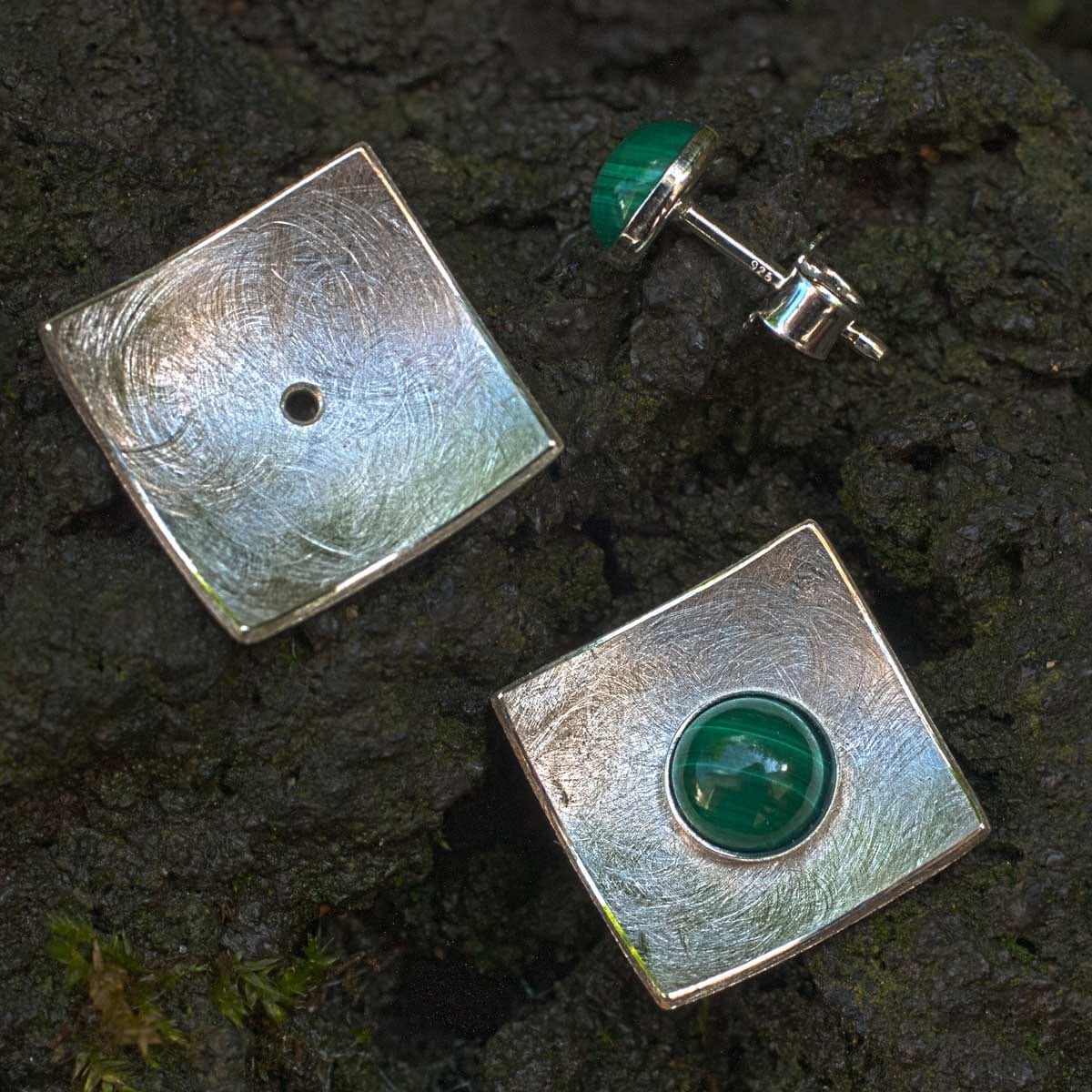Malachit Ohrstecker Quadrat