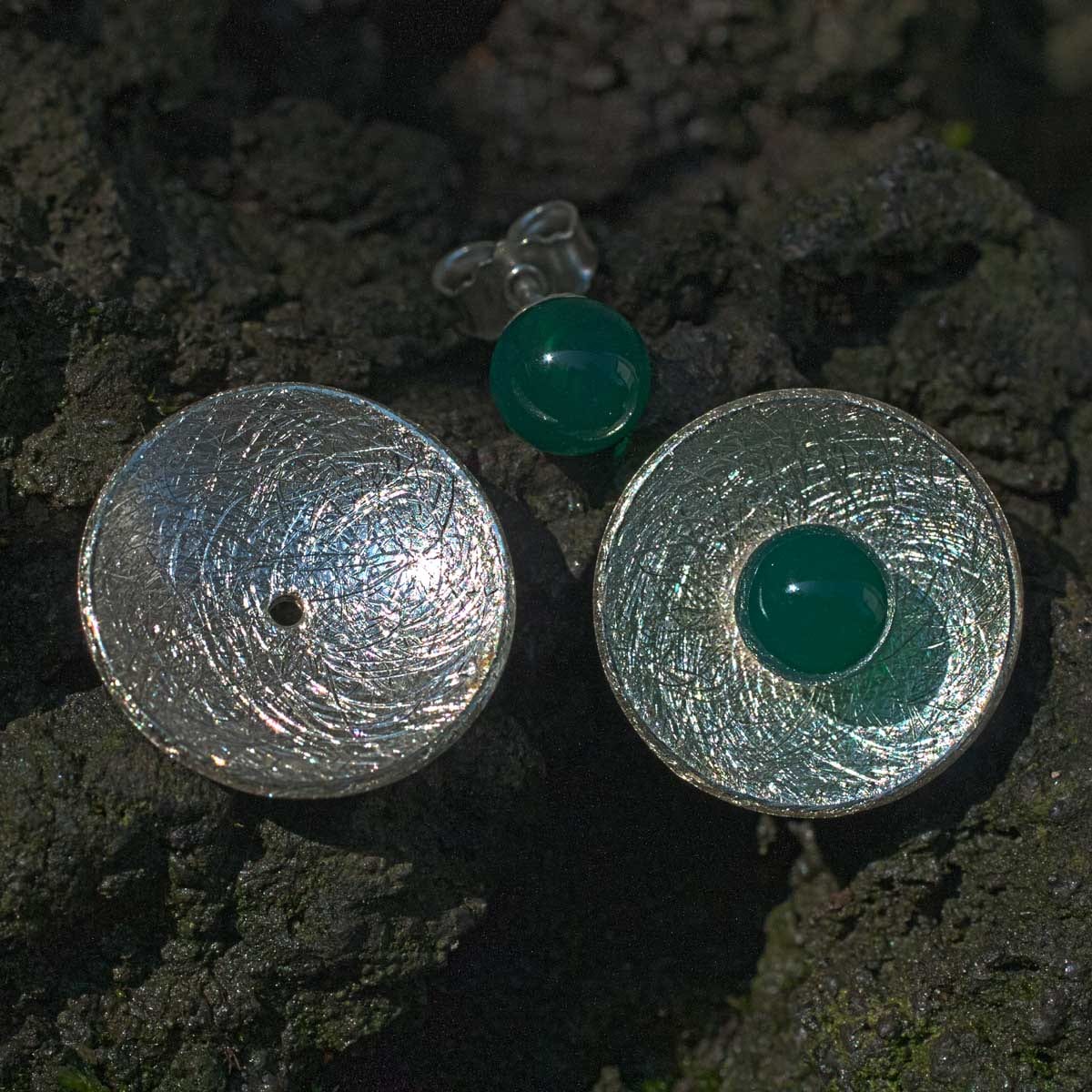 Ohrstecker Achat mit Silberschale