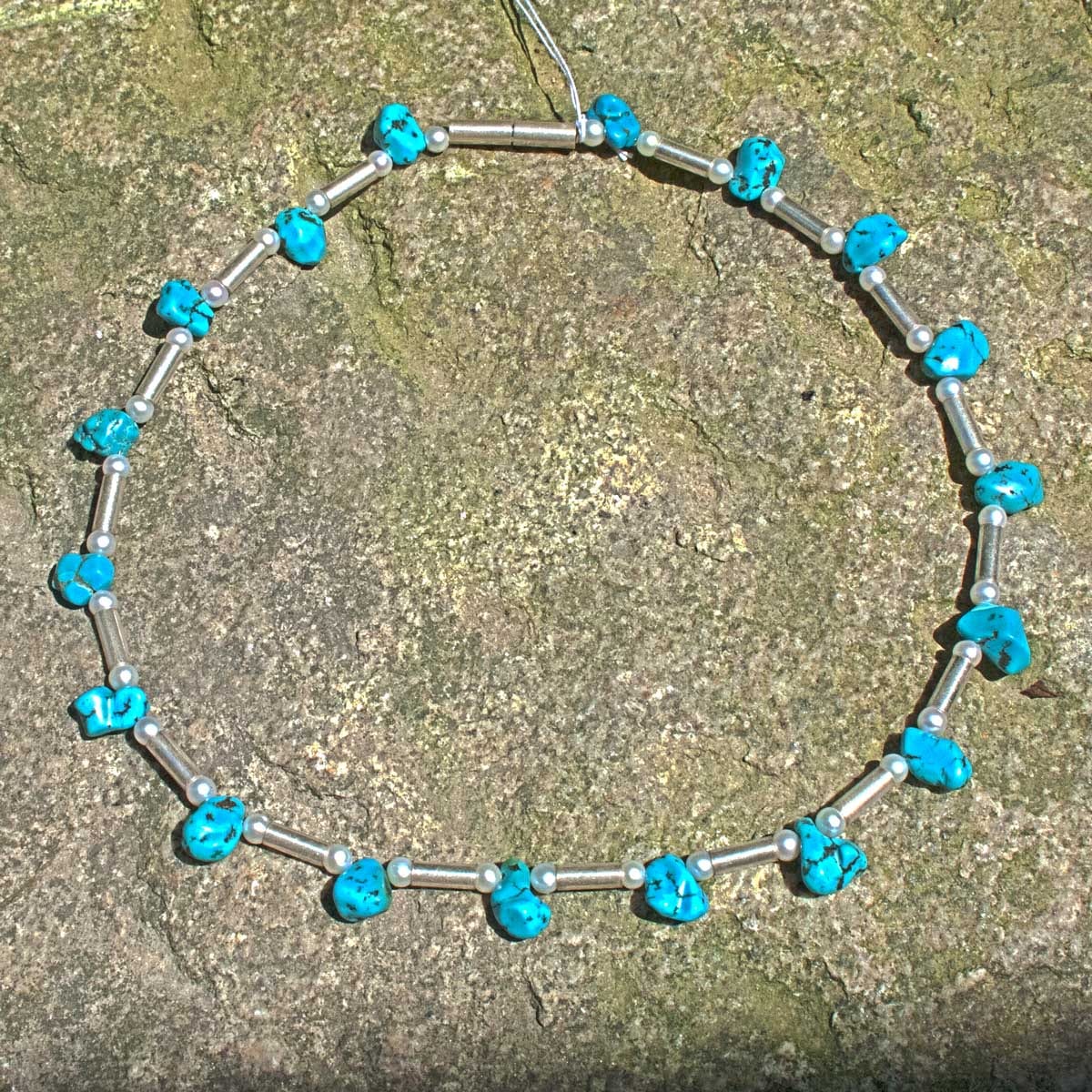 Türkis-Perlen-Silber Collier