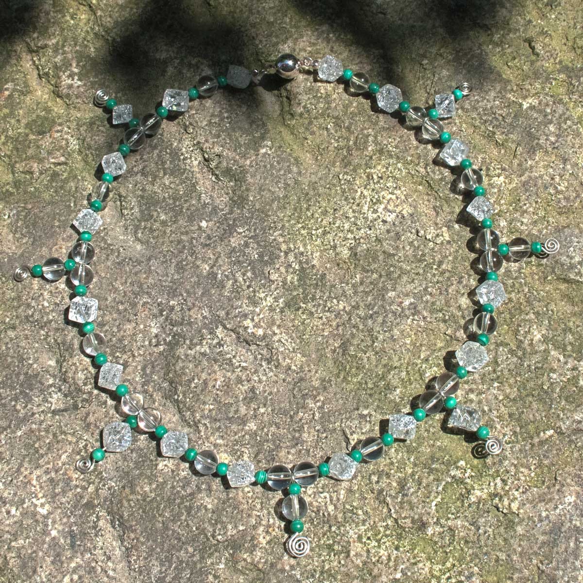 Bergkristall-Malachit Collier