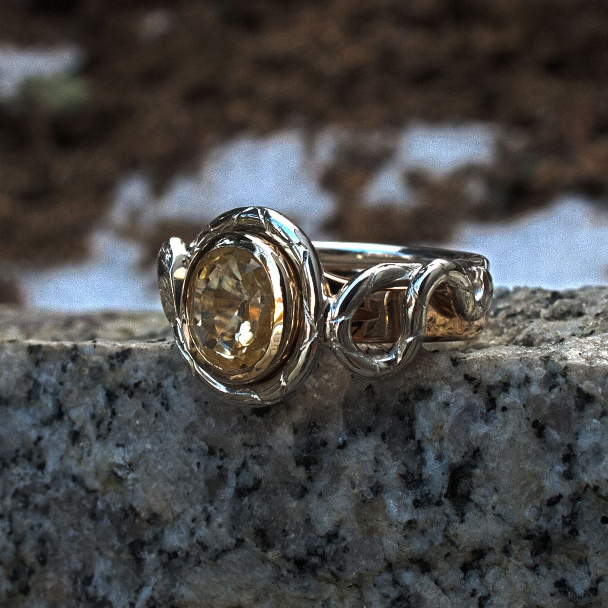 Goldring gelber Saphir mit und ohne Schlange Silber – Bild 13