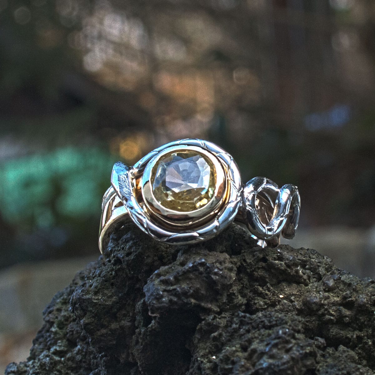 Goldring gelber Saphir mit und ohne Schlange Silber – Bild 15