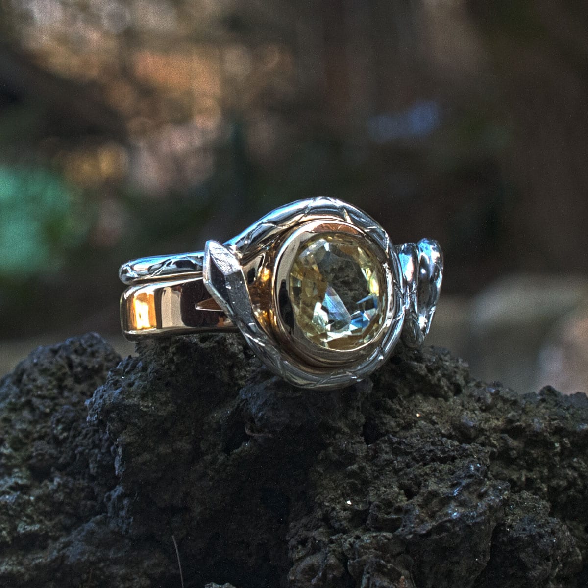 Goldring gelber Saphir mit und ohne Schlange Silber – Bild 6