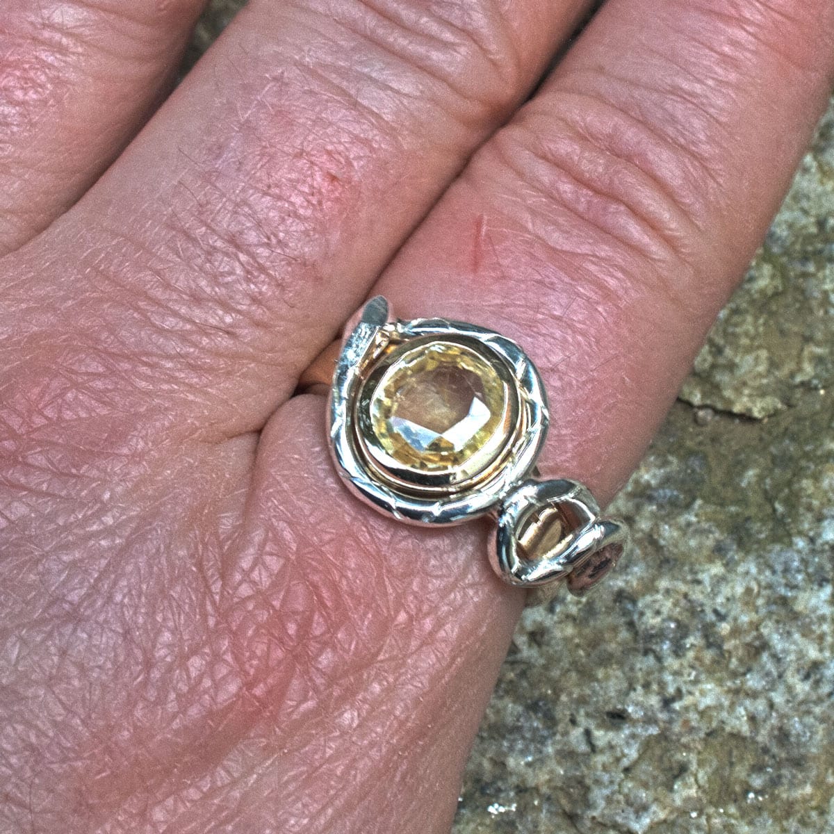 Goldring gelber Saphir mit und ohne Schlange Silber – Bild 7