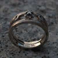 Weißgoldring Doppelschiene mit Blume