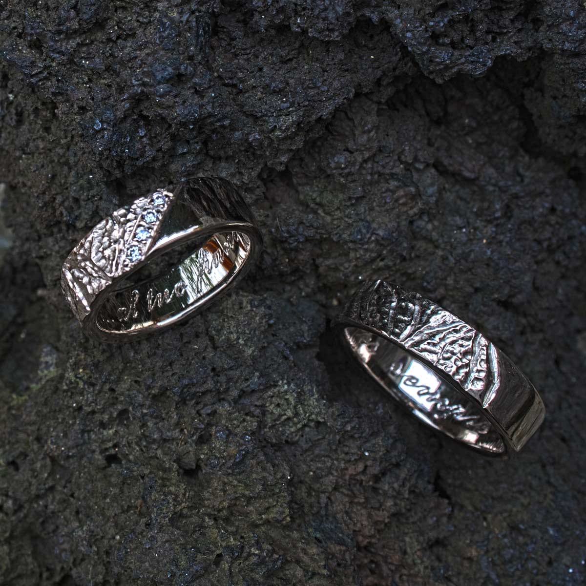 Eheringe Weißgold mit Struktur und Brillanten