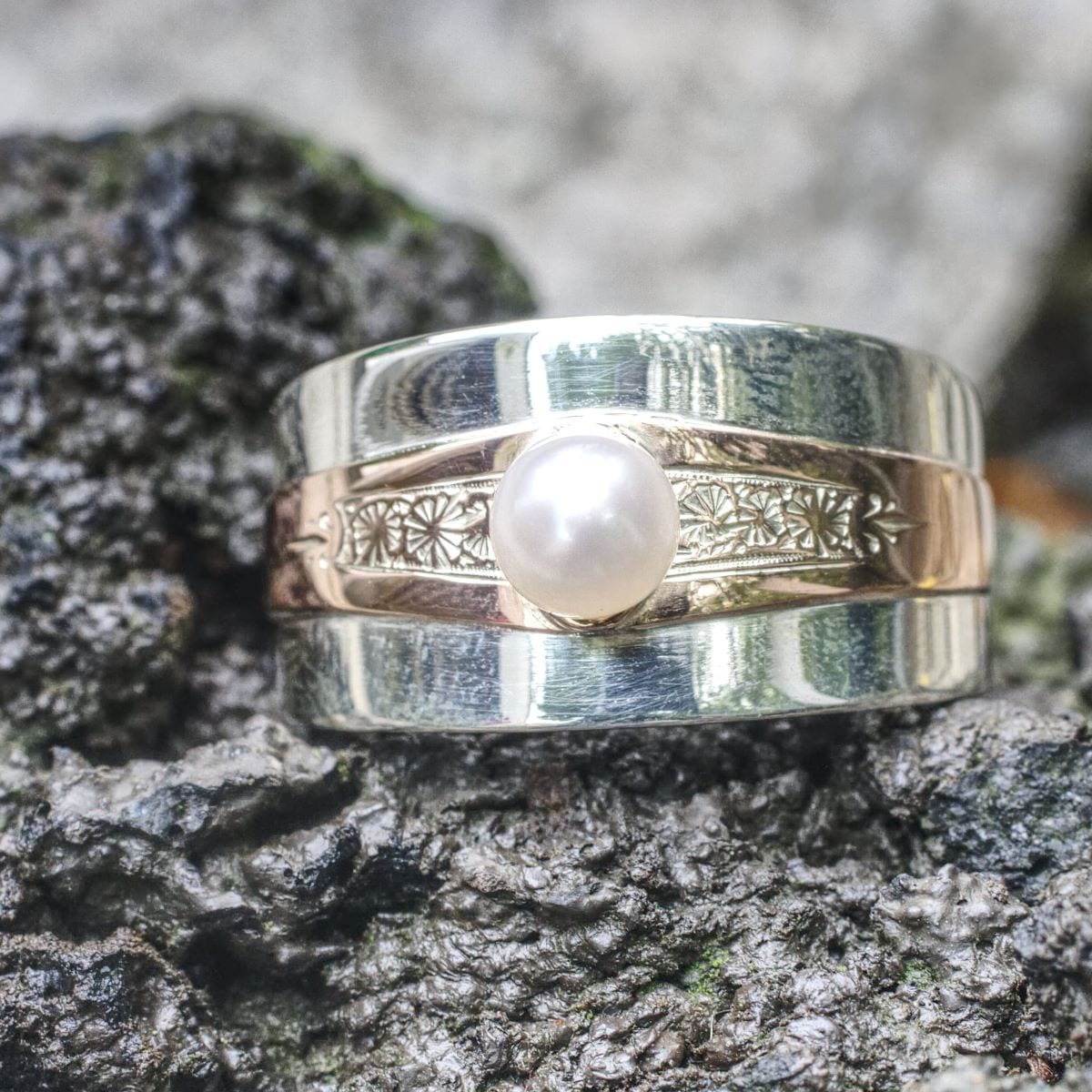 zweifarbiger Ring mit Zuchtperle 7 Umarbeitung Erbstück