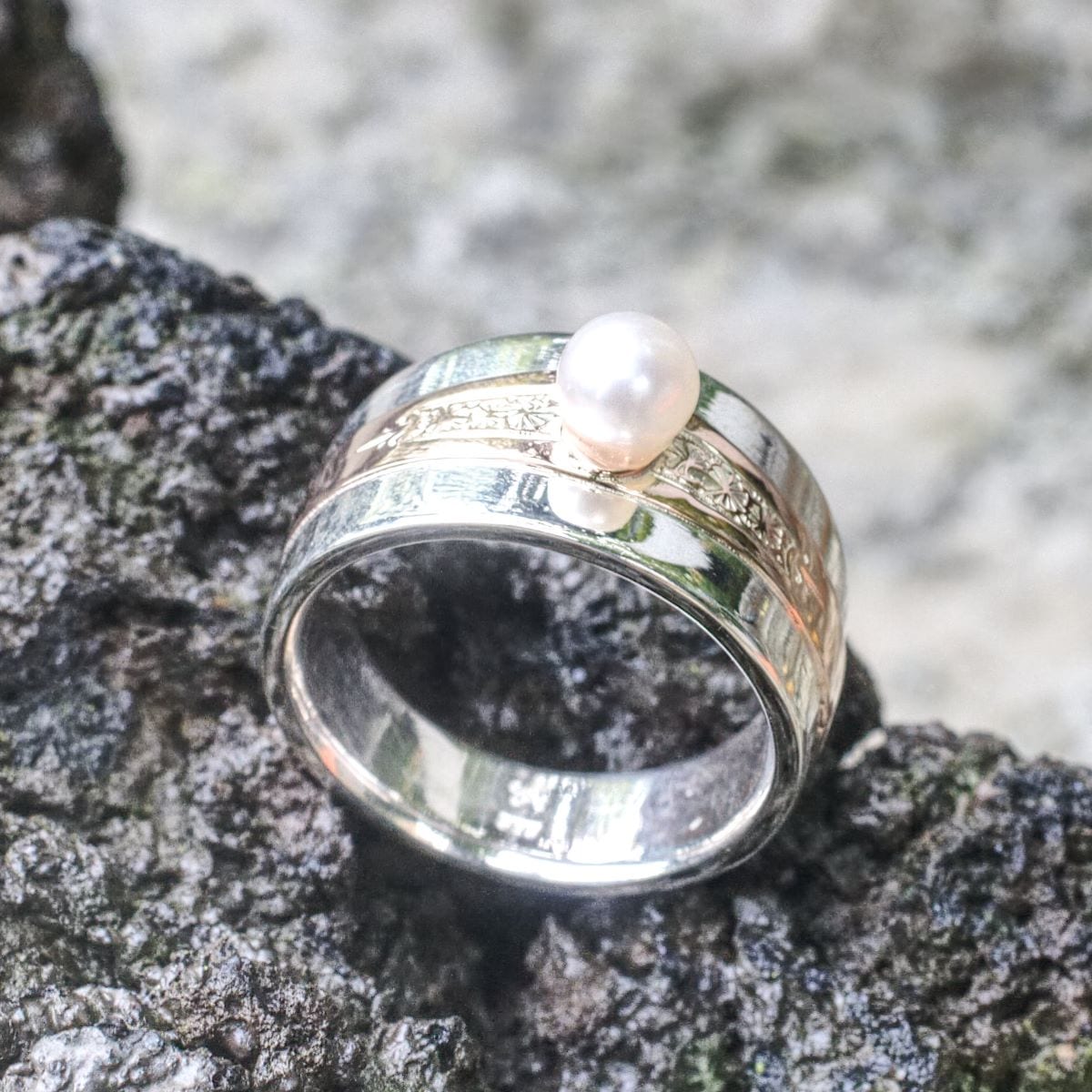 zweifarbiger Ring mit Zuchtperle 5 Umarbeitung Erbstück
