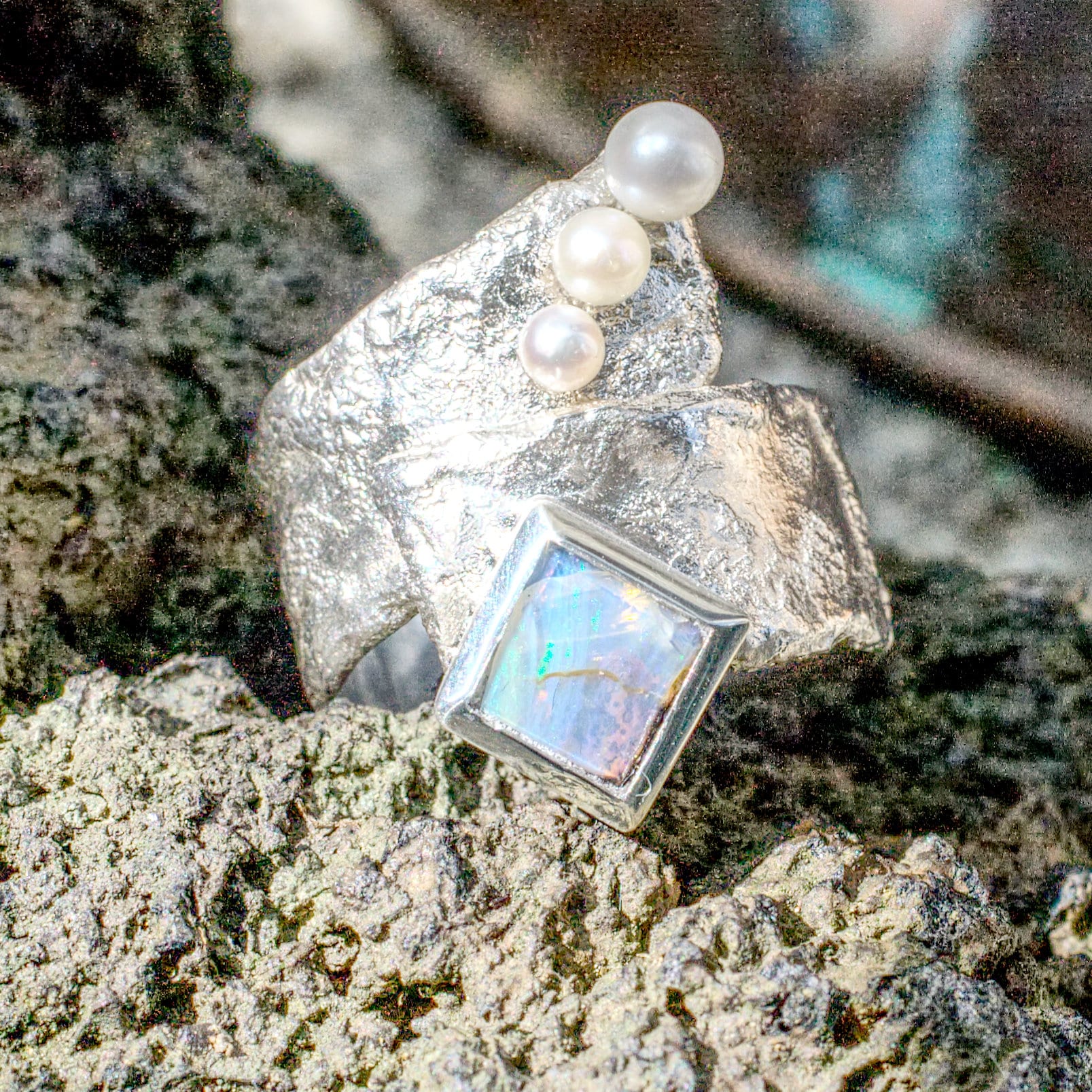 Ring Silber mit Opal und Perlen – Bild 12