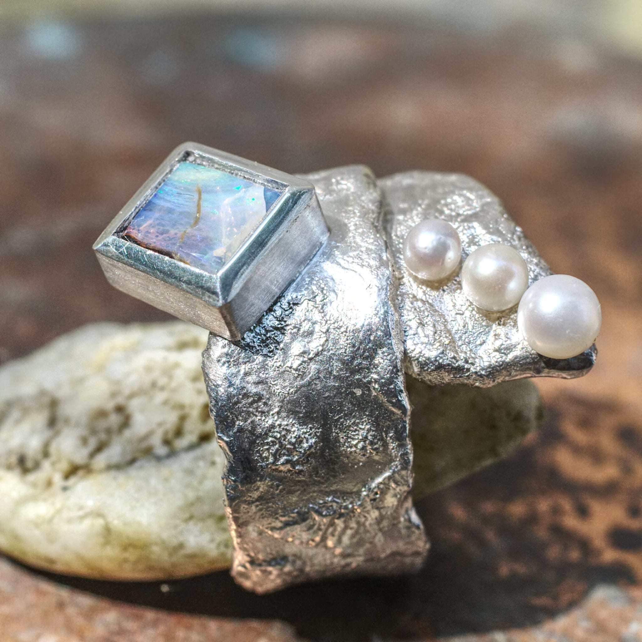 Ring Silber mit Opal und Perlen – Bild 10