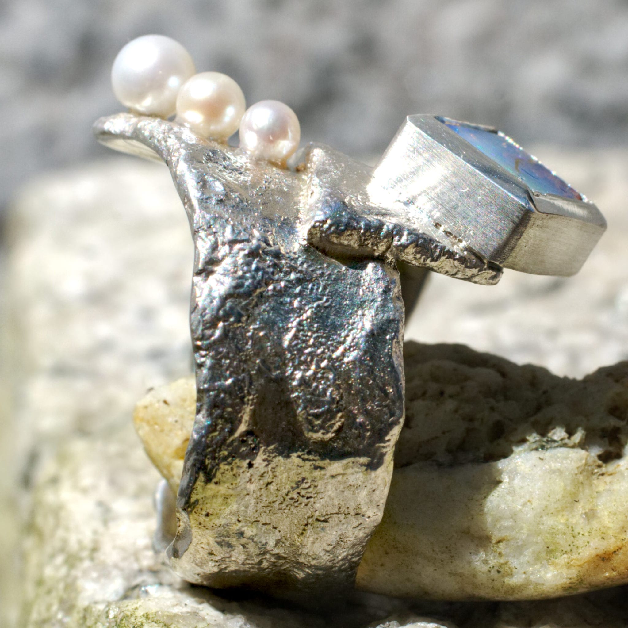 Ring Silber mit Opal und Perlen – Bild 8