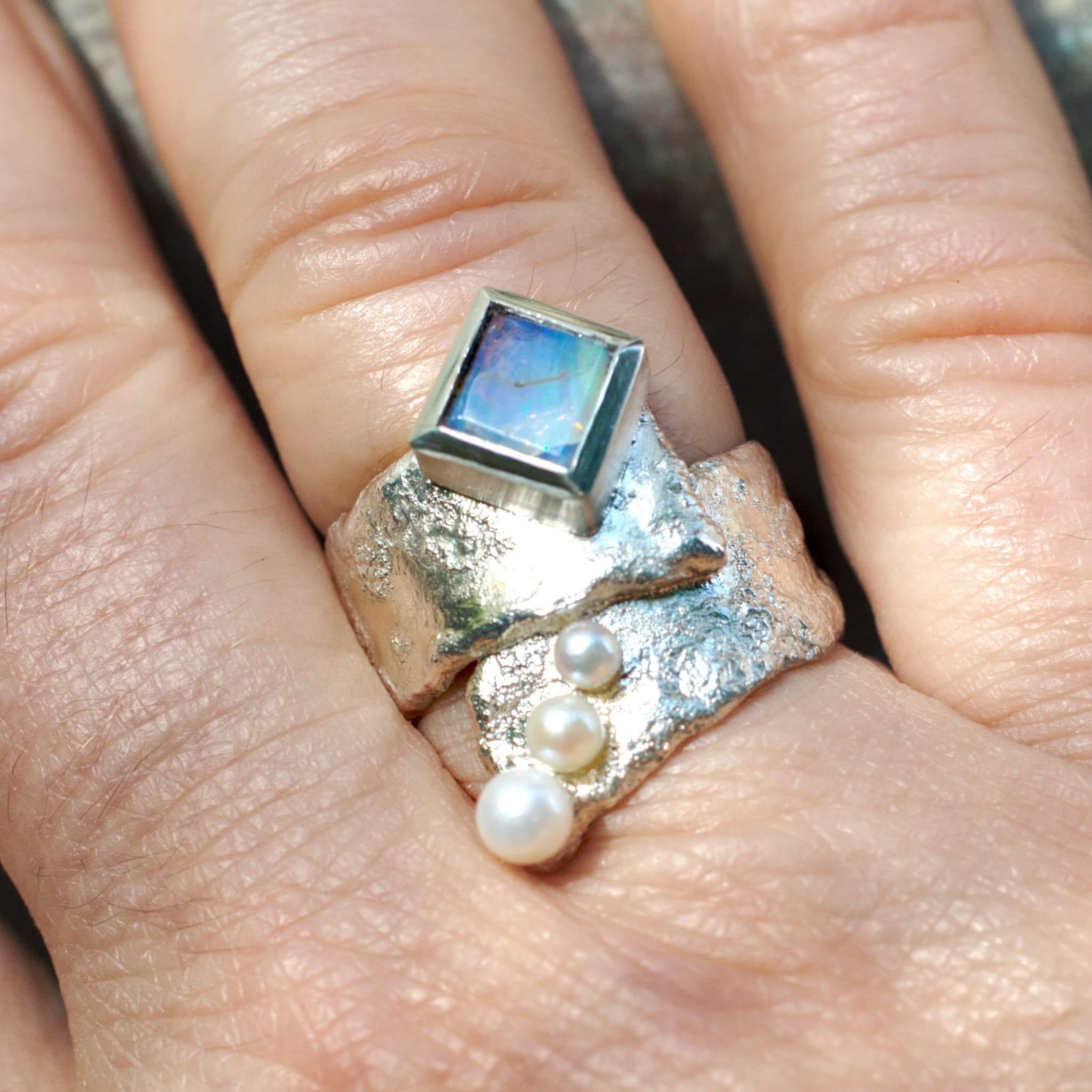 Ring Silber mit Opal und Perlen – Bild 3