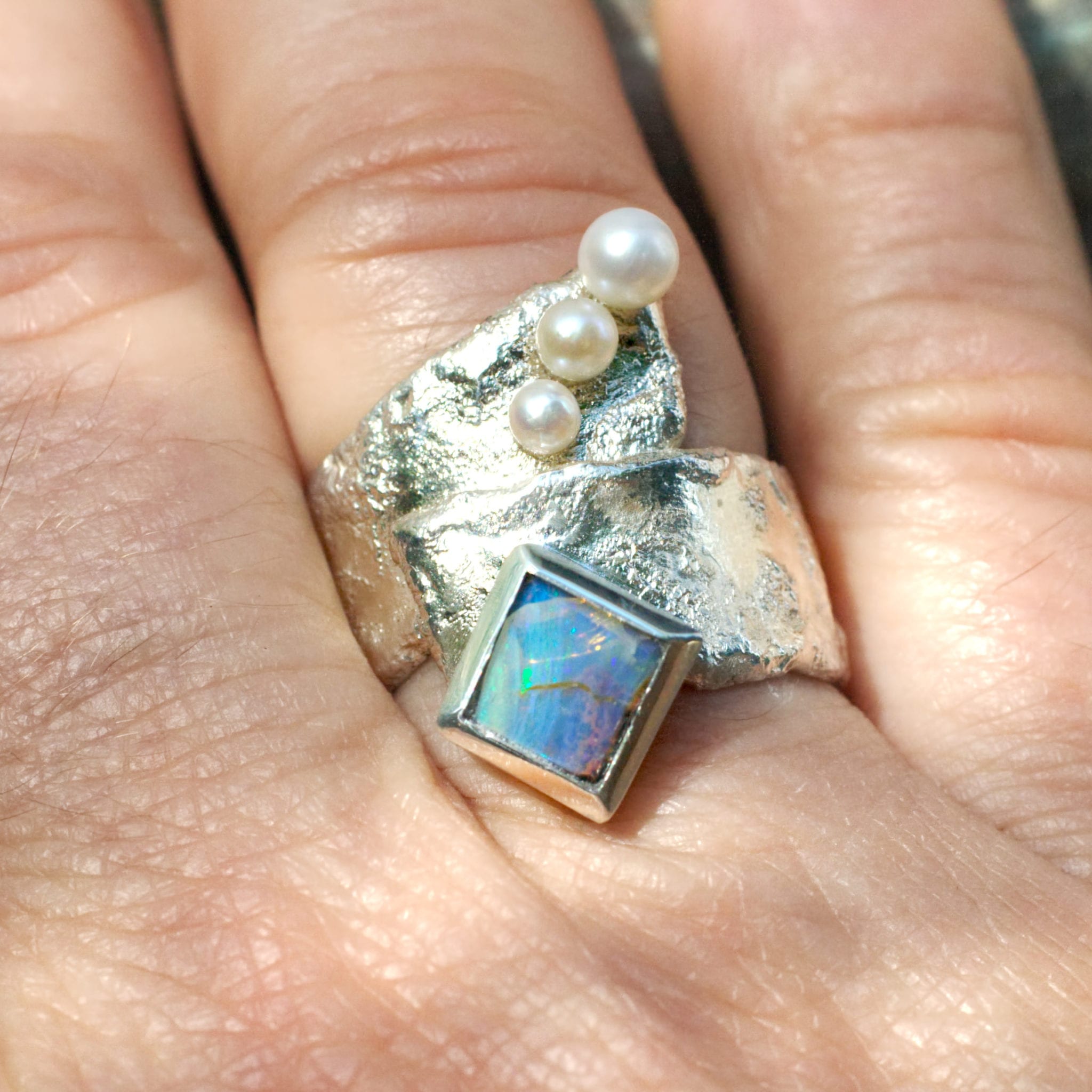 Ring Silber mit Opal und Perlen – Bild 2