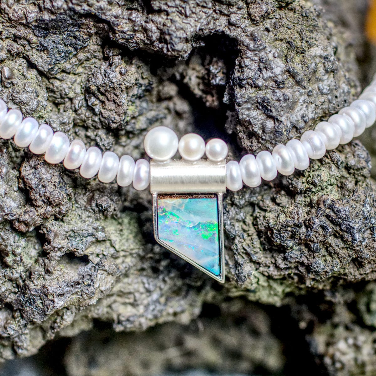 Perlencollier mit Opal – Bild 2