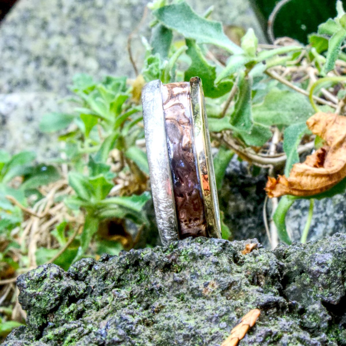 Trauringe Silber-Gold mit versteinertem Holz – Bild 16