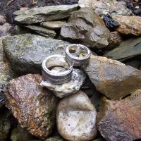dreiteiliger Ring Damast und Silber