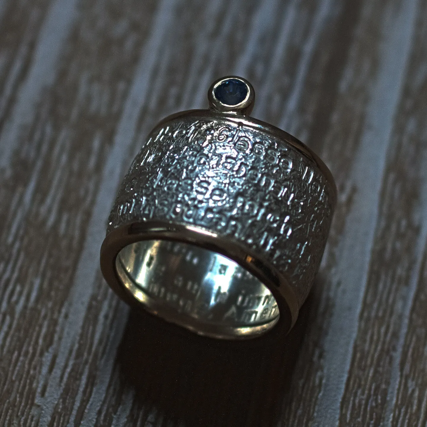 Engelsgebet mit Saphir 2 Ring mit Engelgebet und Steinen Silber und Gold