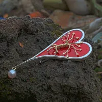 Lebensbaum auf Emaille mit Perle Brosche mit Lebensbaum