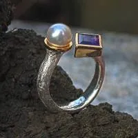 Amethyst-Perle Ring zweifarbig mit Amethyst und Perle