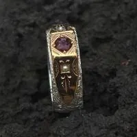 Granat-Perlring auf Silberschiene