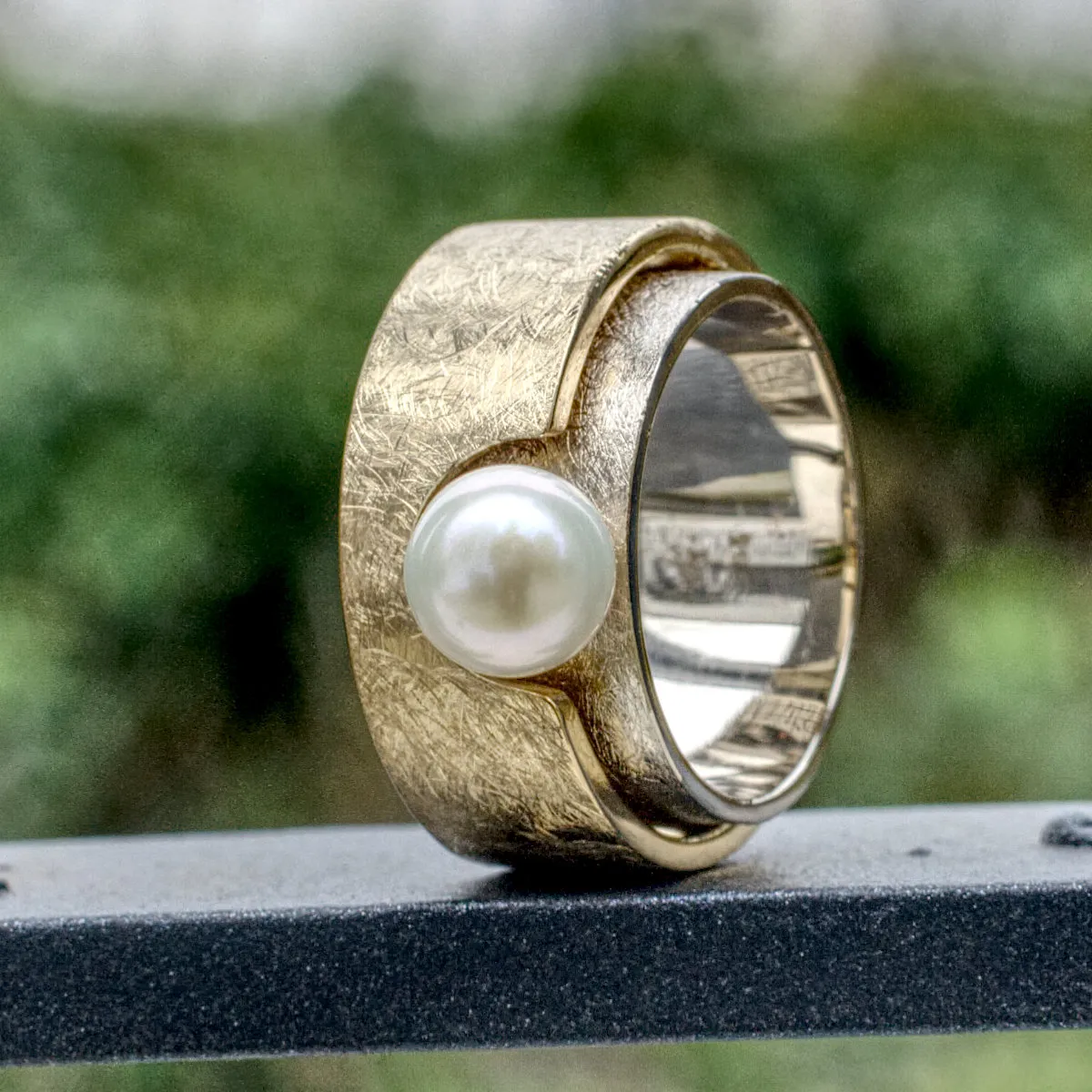 Doppelring zweifarbig mit Perle 8 Doppelschiene mit Perle