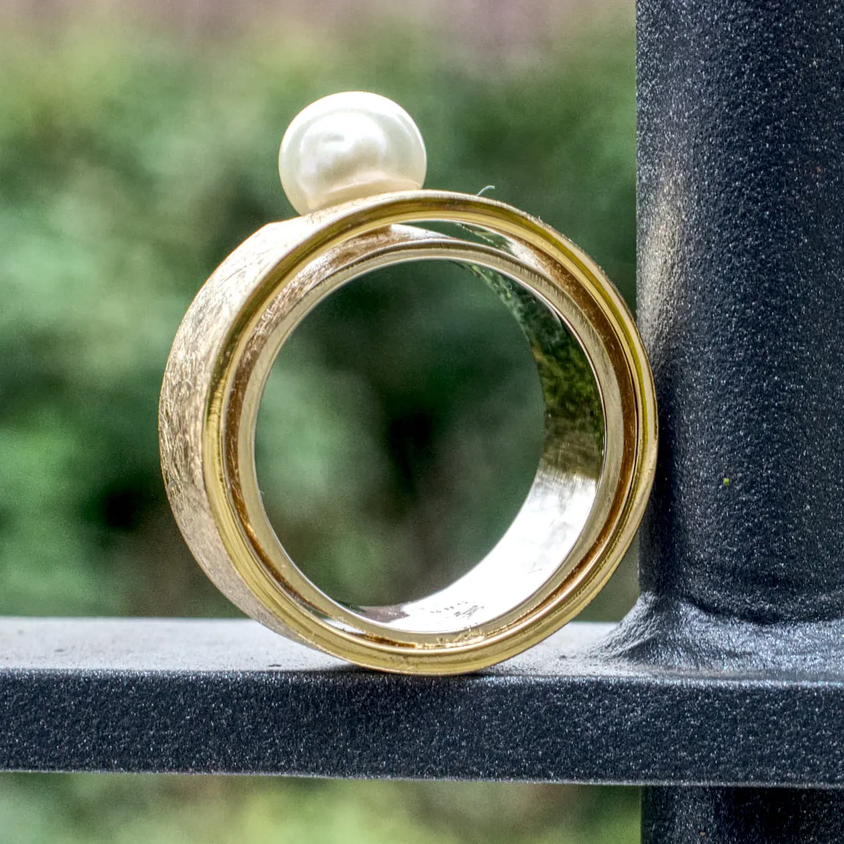 Doppelring zweifarbig mit Perle 4 Doppelschiene mit Perle