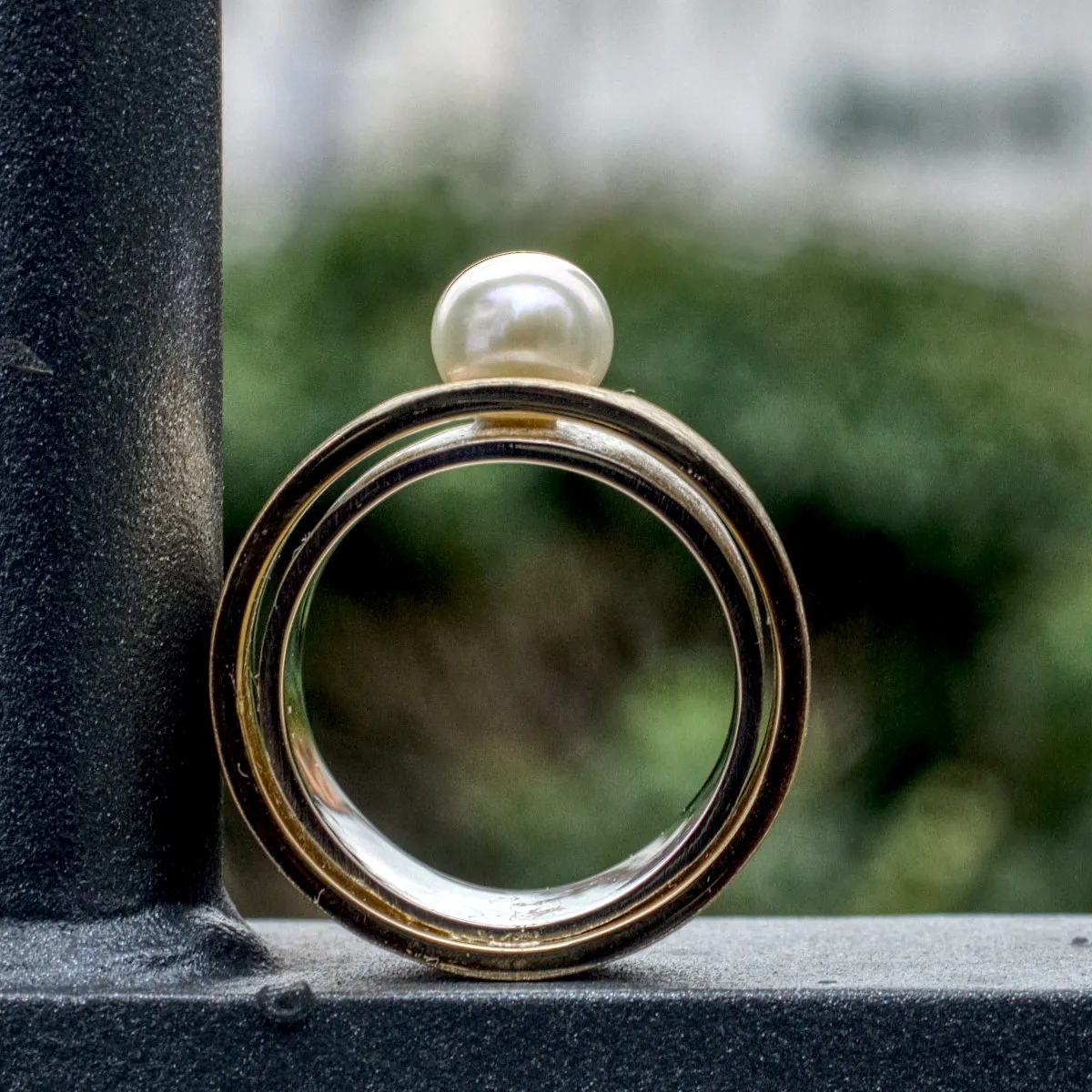 Doppelring zweifarbig mit Perle 3 Doppelschiene mit Perle