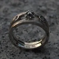 Weißgoldring Doppelschiene mit Blume